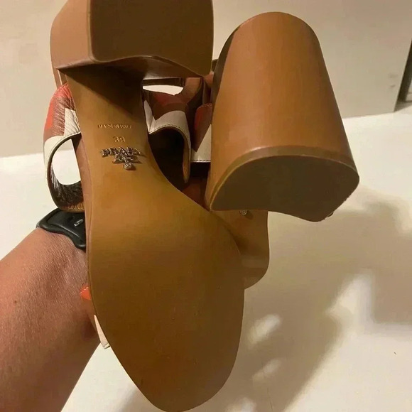 Prada Leather Colorblock Pattern Slingback brown and tan color Sandals - Picture 11 of 16